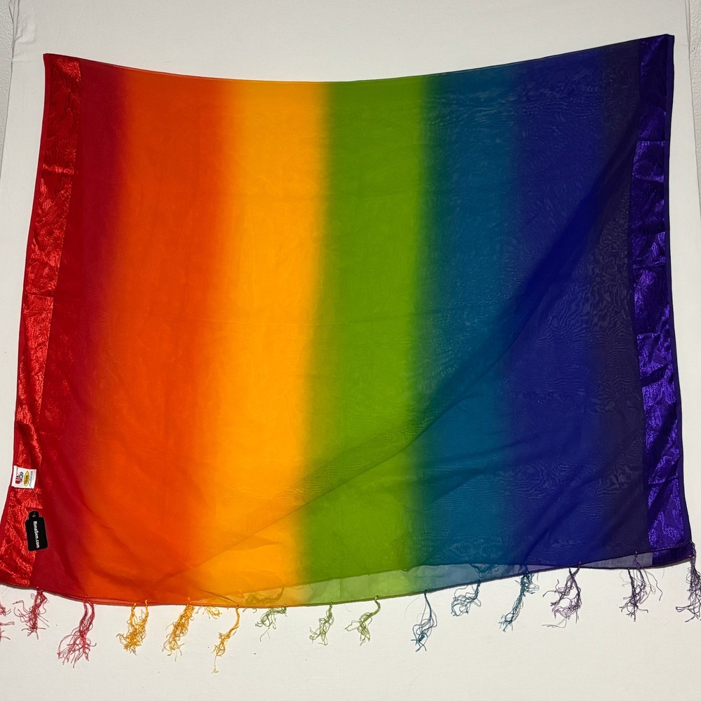 RimaSxm Pareo Sarong Wrap Womens OS Rainbow Excellent Ombre Fringe Beachwear